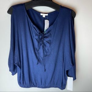 NWT Ella Moss Gioannia Lace-up Top Navy Top S